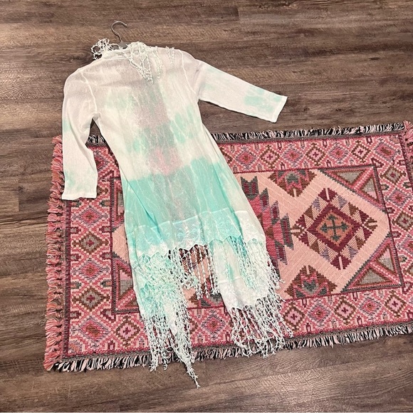 XCVI Cardigan Women S Tie Dye Open Front Knit Fringe Boho Cotton Sweater NEW - Picture 3 of 5